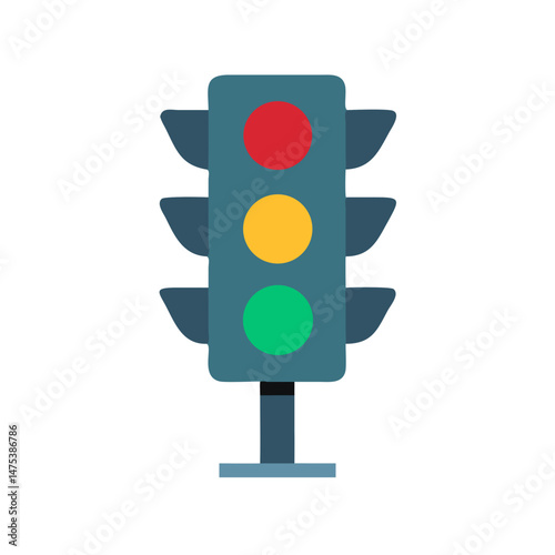 Flat Illustration of Traffic Light on White Background