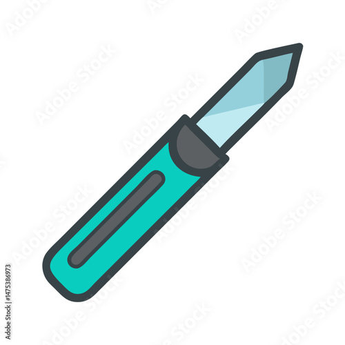 Teal craft knife against a White Background illustration image