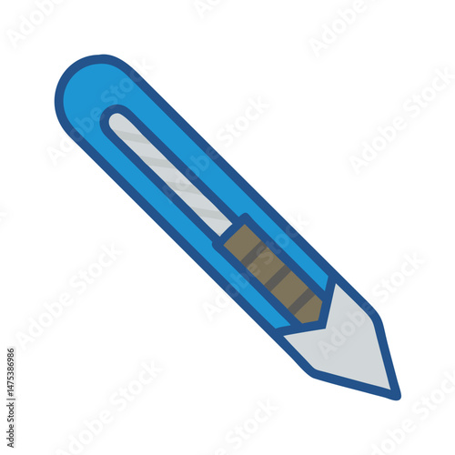 Blue utility knife flat illustration against a black backdrop