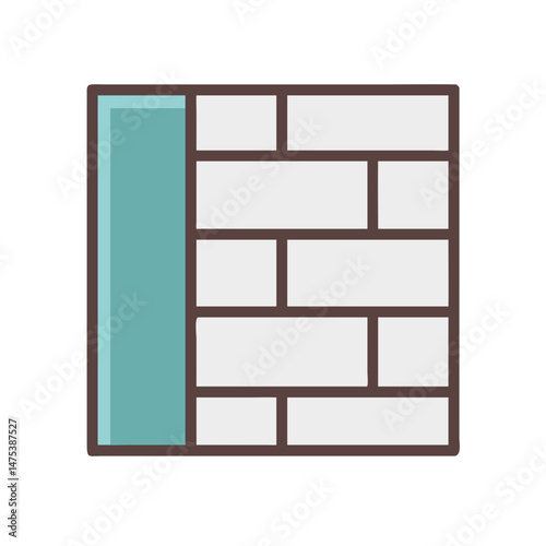 Stylized illustration of a brick wall with aqua column