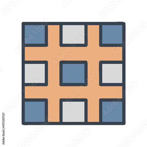 Abstract square grid pattern with blue and peach accents