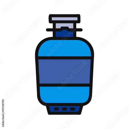 Blue gas cylinder cartoon flat icon on White backdrop