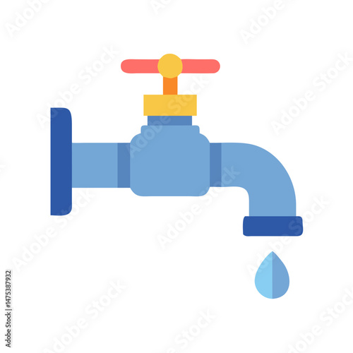 Flat style blue faucet with a drop of water