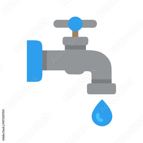 Simple cartoon style water faucet with a dripping drop