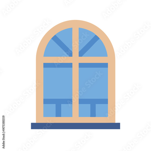 Window with an arch in light brown frame