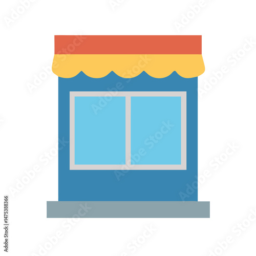 Flat design store facade with awning on White Background