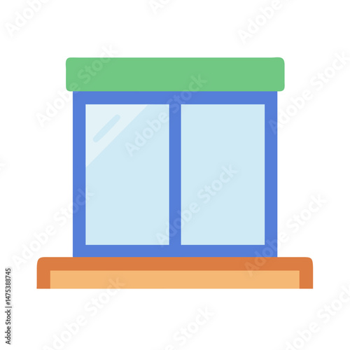 Stylized window illustration with pastel colors and simple design