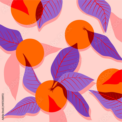 Pattern with oranges and leaves 