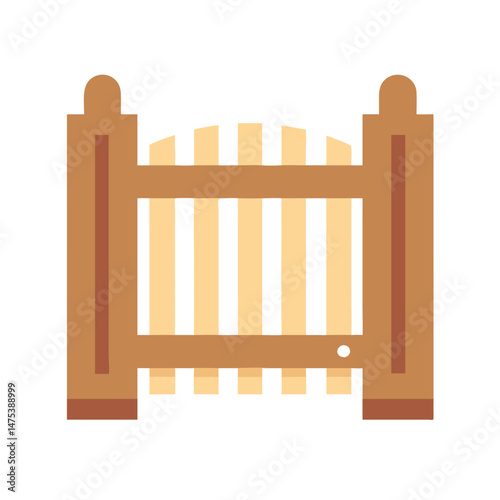Brown wooden fence or gate on White Background flat
