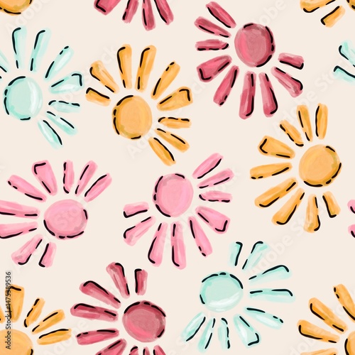 colorful watercolor half suns pattern design
