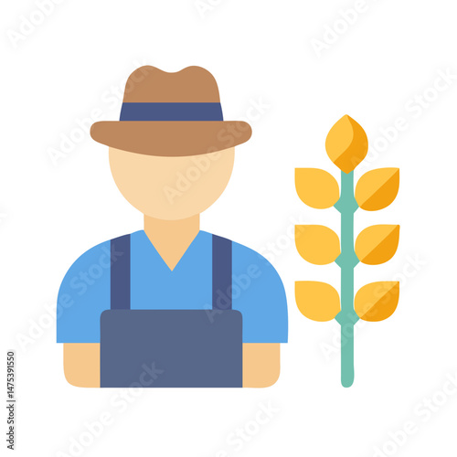 Flat Design Farmer with Wheat on Black Background