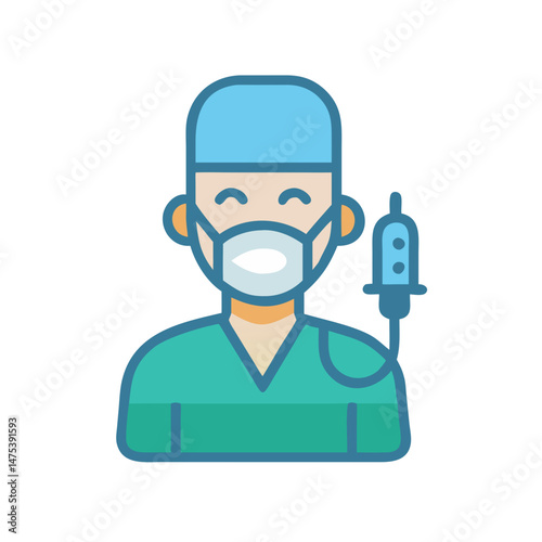 Smiling Surgeon with IV Bag Flat Vector Illustration