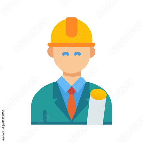Flat Design Construction Engineer Illustration with Hard Hat