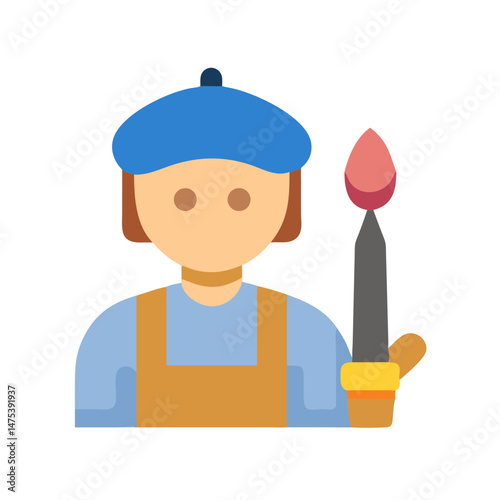 Flat Vector Painter Character with Brush Illustration Icon