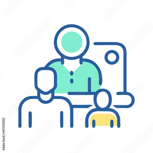 Training session icon: instructor and students learning presentation