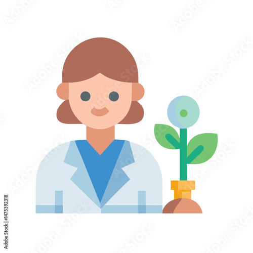 Female scientist and plant, science and agriculture illustration