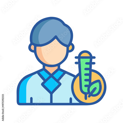 Scientist Holding Herbal Test Tube Icon on Black