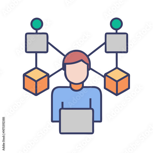 Network Engineer Connecting Nodes on Laptop for Blockchain
