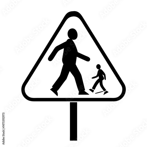 Road sign cautioning drivers of children and adult pedestrians nearby in area
