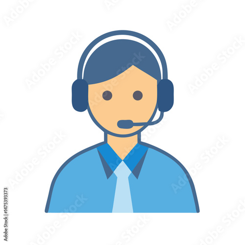 Customer support operator icon on black background, blue style