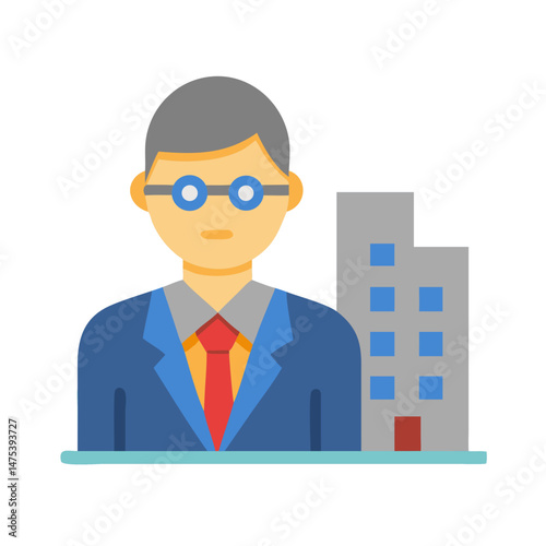 Real Estate Agent Icon with Building on Black Background