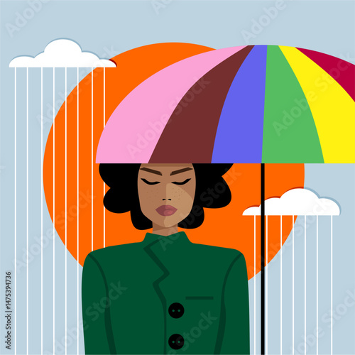 Woman with colorful umbrella 