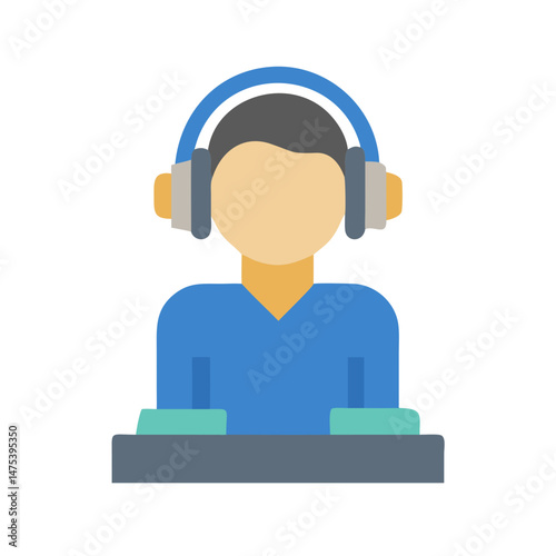 DJ Mixing Music with Headphones on Black Background