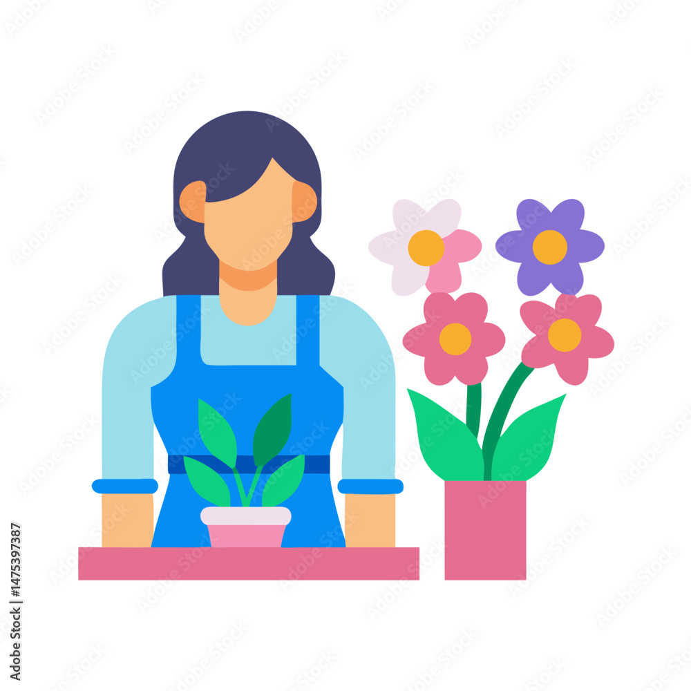 Flat Design Florist with Flowers and Green Plant Flat Design Florist with Flowers and Green Plant