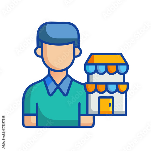 Small business owner with store icon, illustration