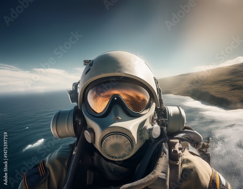 man in gas mask