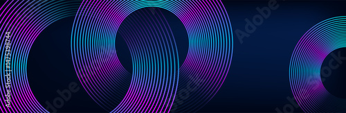 Abstract blue, red glowing geometric lines on dark brown background. Modern shiny gold circle lines pattern. Futuristic technology concept. Suit for cover, poster, banner, brochure, header, website