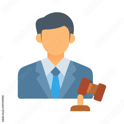 Cartoon Lawyer with Gavel Icon on Black Background