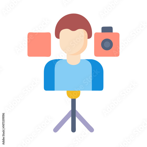 Flat Design Photographer with Studio Lights and Camera