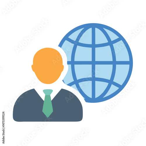 Global Business: Man and Globe Icon on Black