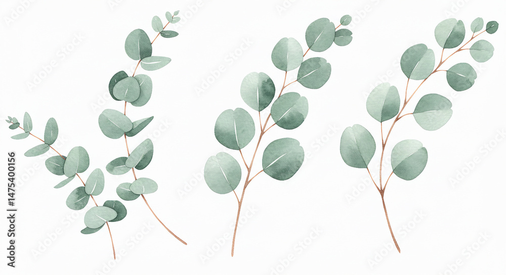 Obraz premium Hand-Painted Eucalyptus Leaves