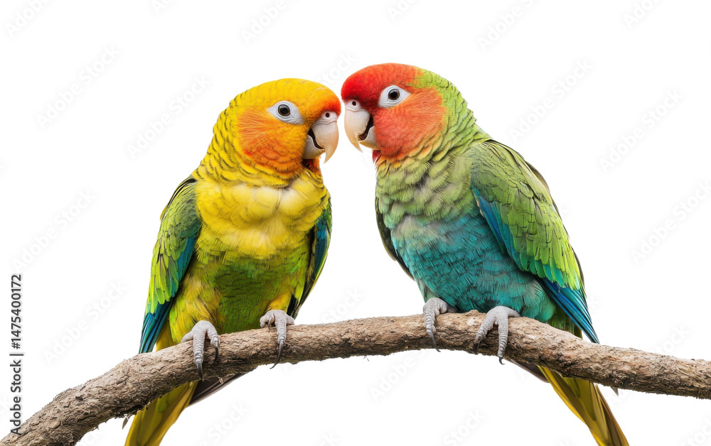 Fototapeta premium Two colorful parrots isolated on white or transparent background