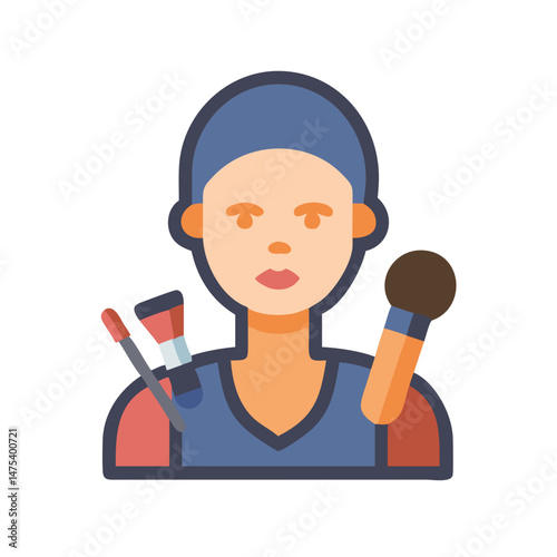 Makeup artist icon with brushes on black background