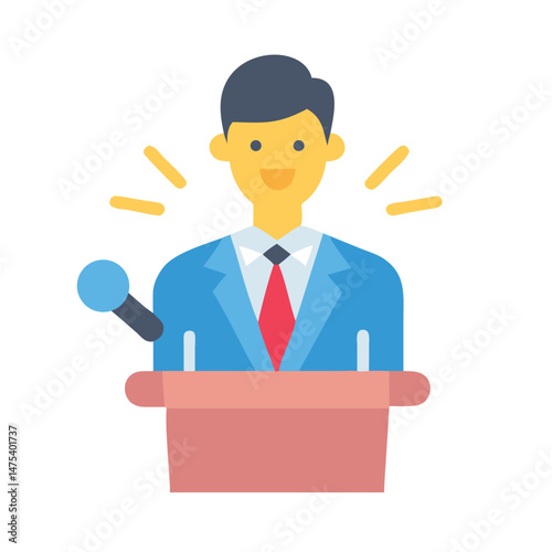 Speaker delivering speech at podium with microphone illustration