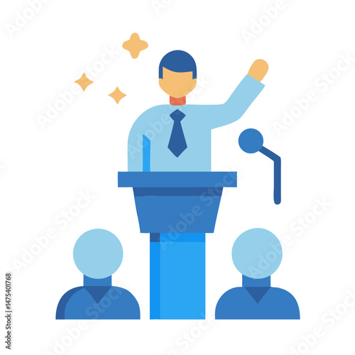 Political speech illustration: orator delivering a speech to crowd