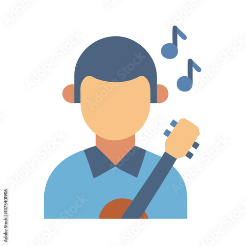Flat icon illustration of a man playing guitar