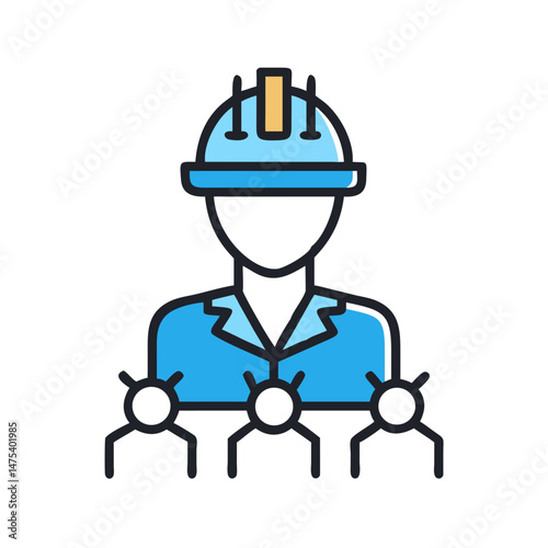 Engineer icon with workers, construction, and leadership concept