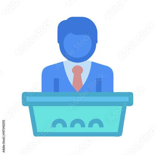 Speaker at podium presenting, public speaking icon vector photo