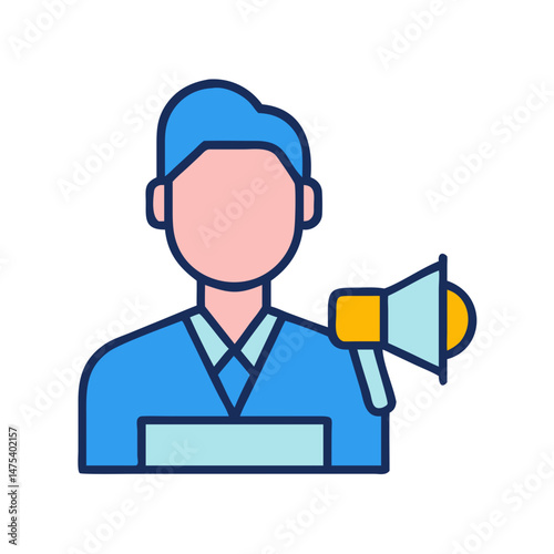 Man icon with megaphone isolated on black background