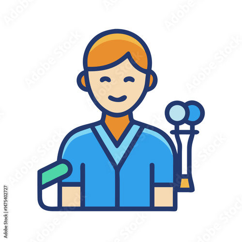 Dental hygienist holding mirror tools illustration on black backdrop