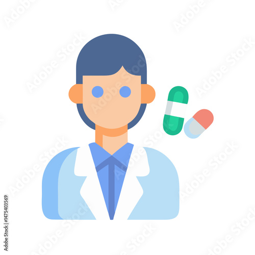 Medical professional icon with prescription pills on black