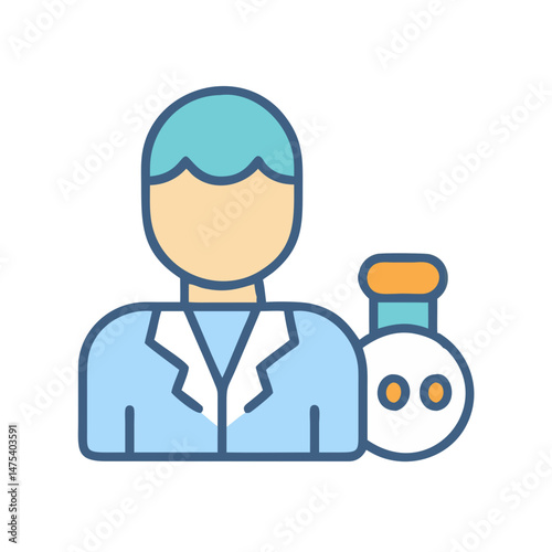 Scientist with flask icon, science and education theme