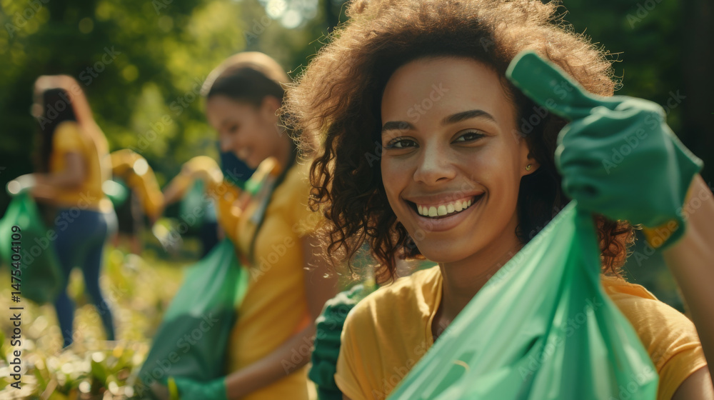 Fototapeta premium Team of Volunteers Cleaning Nature