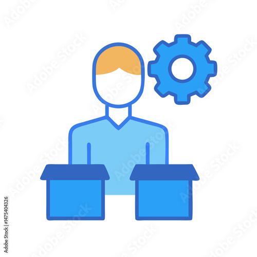 Worker with boxes and gear, fulfillment and automation