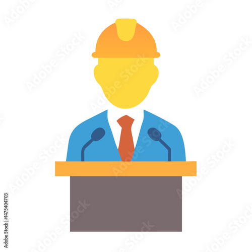 Construction Worker Speaking at Podium Icon Illustration