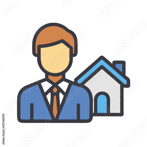 Real estate agent with house icon on black background